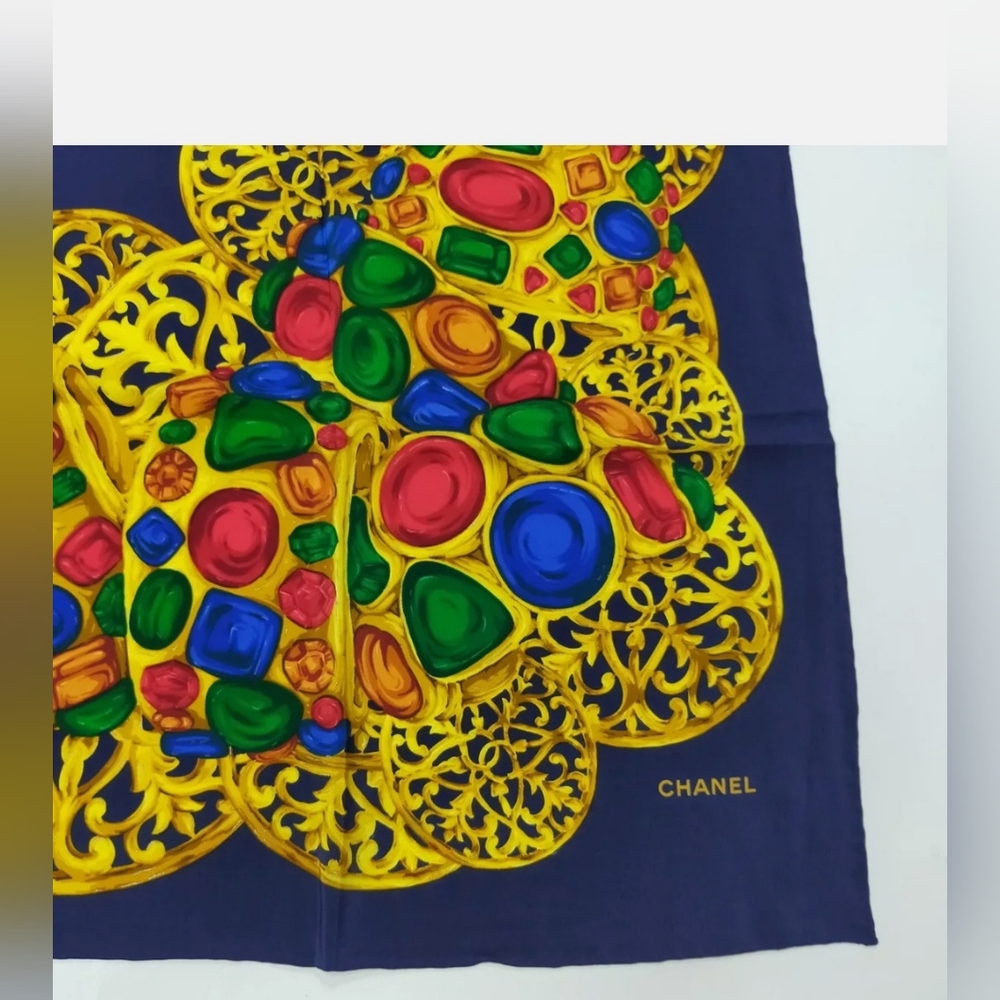 🔥NWOT Chanel Bijoux 100% Silk Multicolor Gem Scarf With Box - Picture 9 of 10
